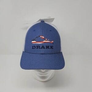 Drake Waterfowl American Flag Logo Snapback Trucker Hat White Mesh Back Blue Cap